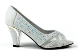 Mannat Peep Toe Mid Heel Sandal Silver