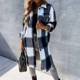Pink Stripe Plaid Long Lapel Single-breasted Loose Maxi Shirt