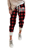 Plaid Letter Print Drawstring Pants