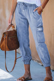 Blue Drawstring Cargo Pocketed Joggers