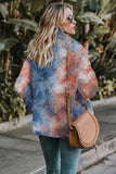 Winter Orange Blue Tie Dye Lapel Collar Open Front Fleece Coat