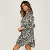 Printed Long Sleeve Multi-layer Party Dress