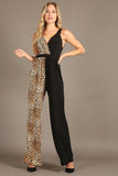 1292 Color block, sleeveless jumpsuit, v-neck, loose fit leg.
