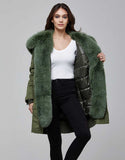 Green Fur Trimmed Bombers Parka For Women