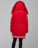 Red Fur Trimmed Bombers Parka For Women