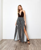 1248.High waist split leg pants, waist band, top waist tie.