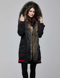 Black Fur Trimmed Bombers Parka For Women