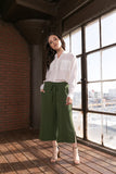 1155.Cropped high waist pants, relaxed fit, pockets, wide legs