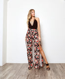1248.High waist split leg pants, waist band, top waist tie.