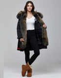 Black Fur Trimmed Bombers Parka For Women
