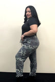 1257.Camo high waist jogger pants, relaxed fit, elastic waist, pockets