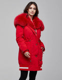 Red Fur Trimmed Bombers Parka For Women