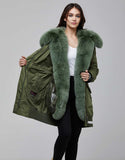 Green Fur Trimmed Bombers Parka For Women