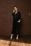 1155.Cropped high waist pants, relaxed fit, pockets, wide legs