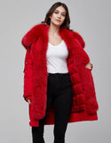 Red Fur Trimmed Bombers Parka For Women