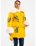 Yellow Fur Trimmed Parka For Women