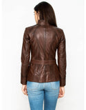 Brown Leather Biker Jacket For Women