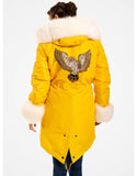 Yellow Fur Trimmed Parka For Women