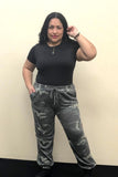 1257.Camo high waist jogger pants, relaxed fit, elastic waist, pockets