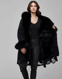 Black Fur Trimmed Canvas Parka For Women
