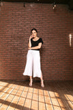 1155.Cropped high waist pants, relaxed fit, pockets, wide legs