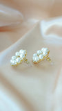 14 Karats Gold Plated Vintage Geometric Stud Earrings, Pearls Earrings