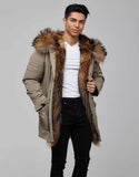 Beige Fur Trimmed Parka For Men