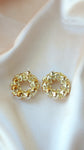 14 Karats Gold Plated Vintage Geometric Stud Earrings, Pearls Earrings