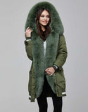 Green Fur Trimmed Bombers Parka For Women