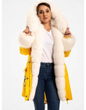 Yellow Fur Trimmed Parka For Women