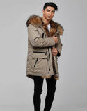 Beige Fur Trimmed Parka For Men