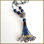 "NEW" Blue Beaded Tassel Hematite