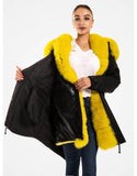 Fur Trimmed Parka With Fur For Women Black