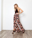 1248.High waist split leg pants, waist band, top waist tie.