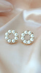 14 Karats Gold Plated Vintage Geometric Stud Earrings, Pearls Earrings