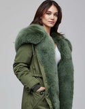 Green Fur Trimmed Bombers Parka For Women