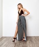 1248.High waist split leg pants, waist band, top waist tie.