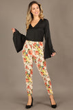 1307 High rise, fitted pants, elastic waist, front split bottom hem.