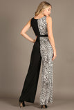 1292 Color block, sleeveless jumpsuit, v-neck, loose fit leg.