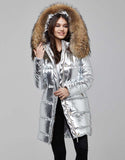 Silver Fur Trimmed Metallic Parka For Women