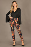 1307 High rise, fitted pants, elastic waist, front split bottom hem.