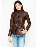 Brown Leather Biker Jacket For Women