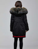 Black Fur Trimmed Bombers Parka For Women