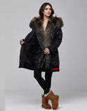 Black Fur Trimmed Bombers Parka For Women