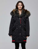 Black Fur Trimmed Bombers Parka For Women