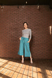 1155.Cropped high waist pants, relaxed fit, pockets, wide legs