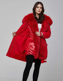 Red Fur Trimmed Bombers Parka For Women