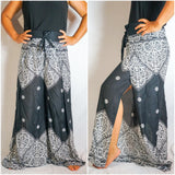 Black Diamond Palazzo Wrap Pants, Hippie Pants, Boho Harem Flow Pants