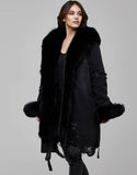 Black Fur Trimmed Canvas Parka For Women