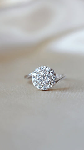 925 Silver Diamond Button Statement Ring